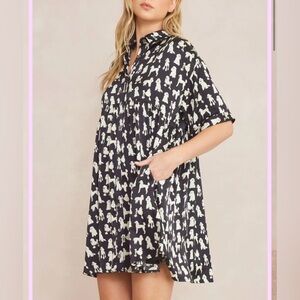 Entro Poodle Pattern Dress in Black and White